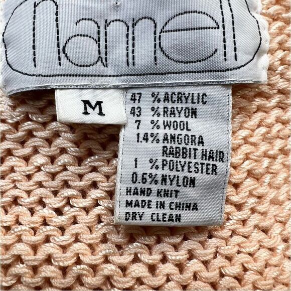 Vtg Nannell Women’s Hand Knit Sweater wool & Angora Rabbit Hair Peach Color M - Picture 11 of 12